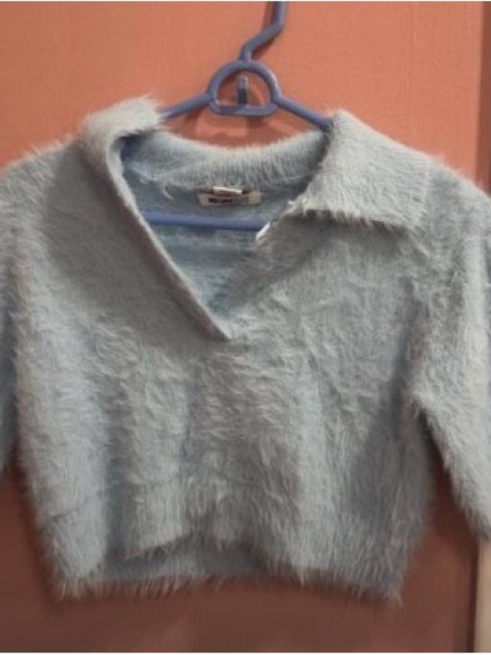 Marshalls Light Blue Fuzzy Collared V-Neck Crop Sweater